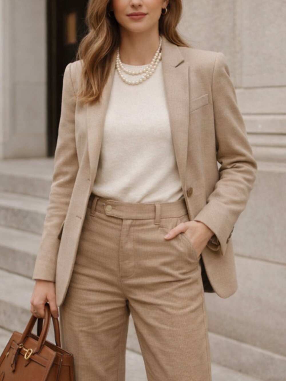 LAUREN by RALPH LAUREN | 2 | Y2K Adelle Camel Khaki & Cream Houndstoot Pants